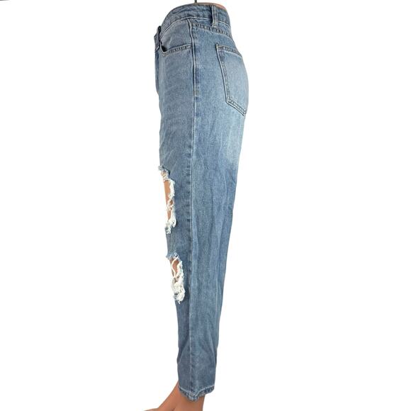 Shein Blue Light Wash High Rise Distressed Ankle Straight Leg Jeans Pants Sz XS - Picture 2 of 5